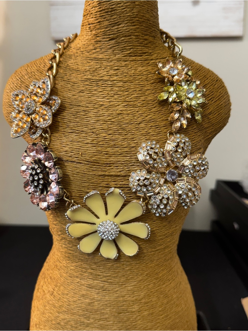 Statement Floral Cluster Necklace in Yellow and Gold